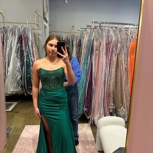 Emerald Green Strapless Gown with Slit